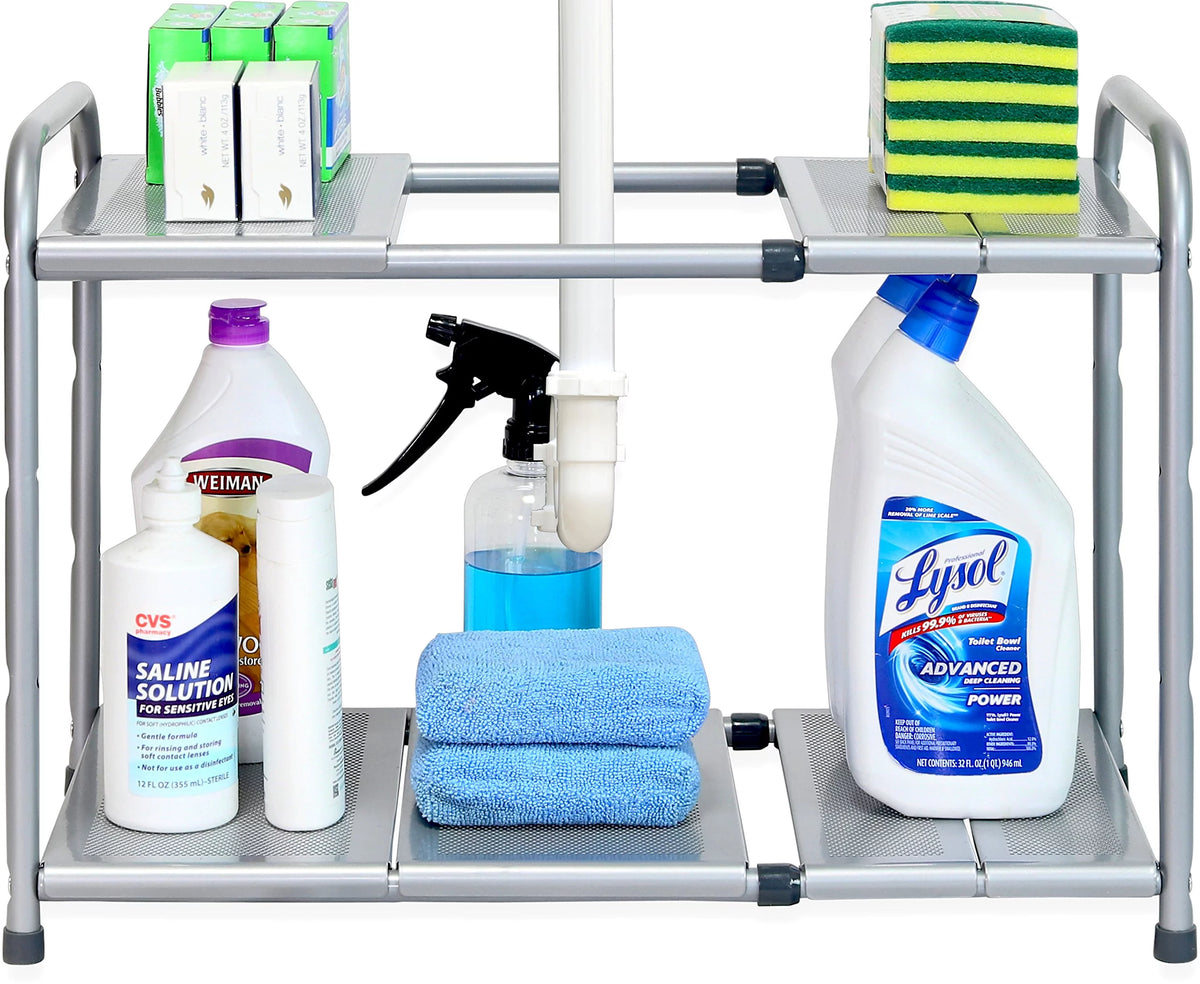 Under Sink 2 Tier Expandable Shelf Organizer Rack, Silver A286