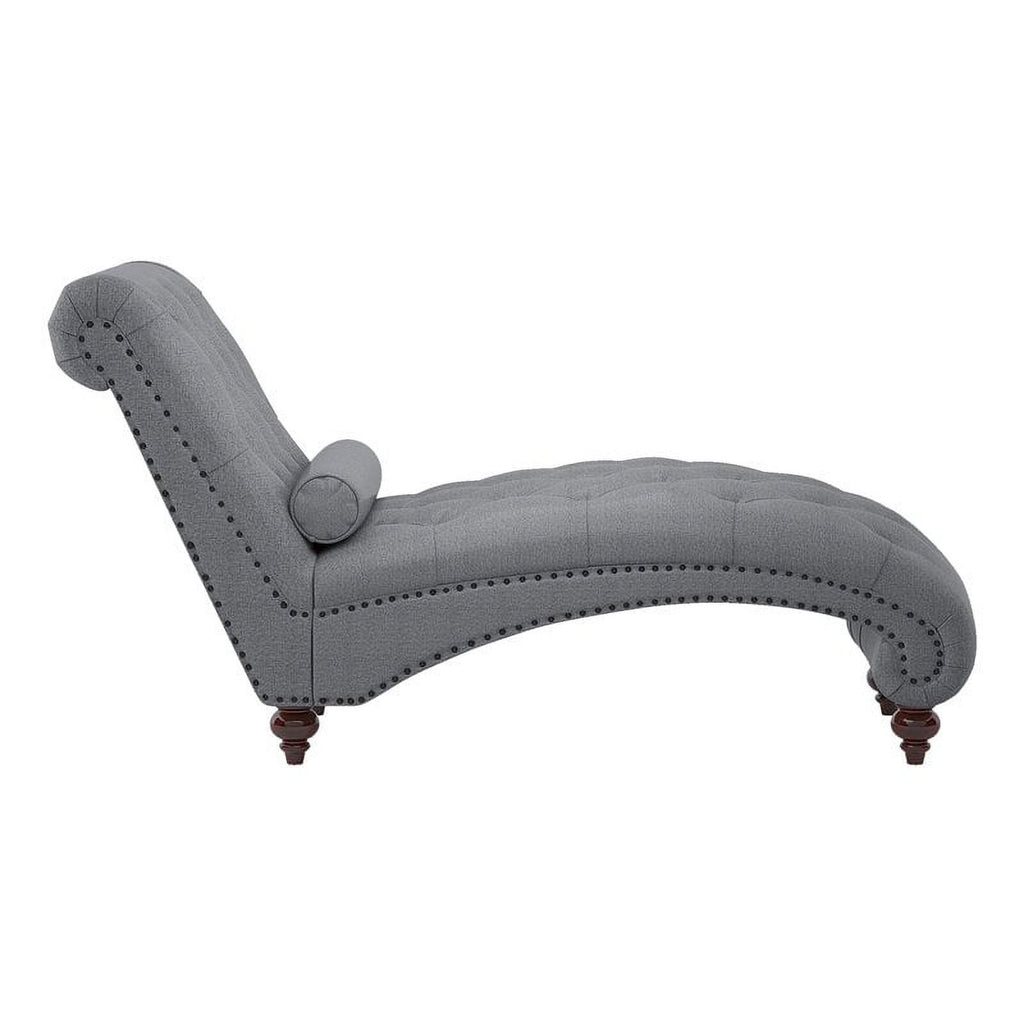 Dark Gray Wood & Fabric Chaise with 1 Bolster Pillow R354