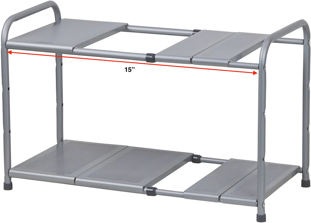Under Sink 2 Tier Expandable Shelf Organizer Rack, Silver A286