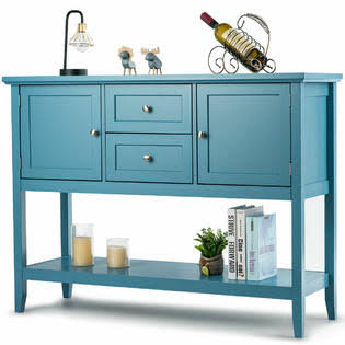 Blue Wooden Sideboard Buffet Table with Drawers and Storage Cabinets Z377113