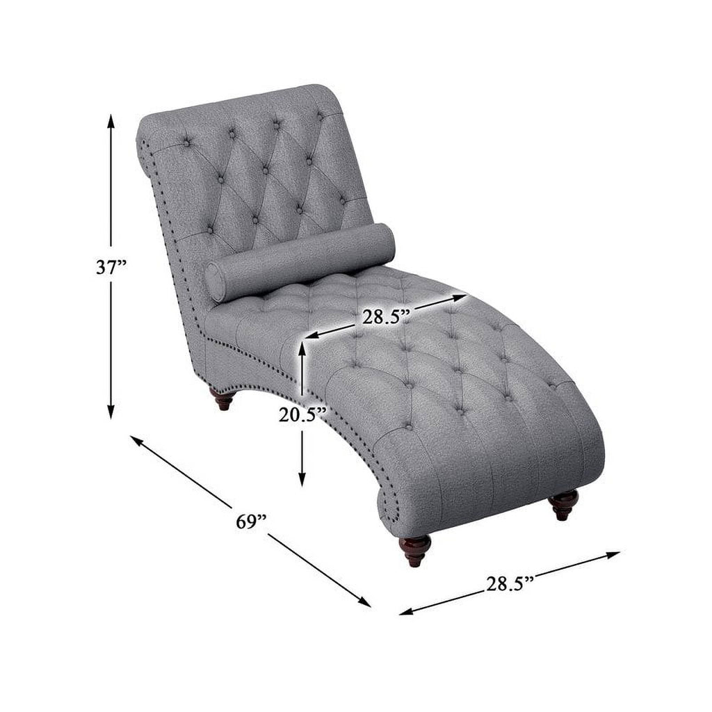 Dark Gray Wood & Fabric Chaise with 1 Bolster Pillow R354