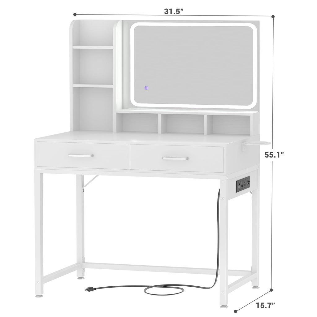 White Vanity Desk with Mirror and Drawers N78345