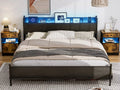 Black Twin XL LED Bed Frame with Storage Headboard and USB Ports Y911818