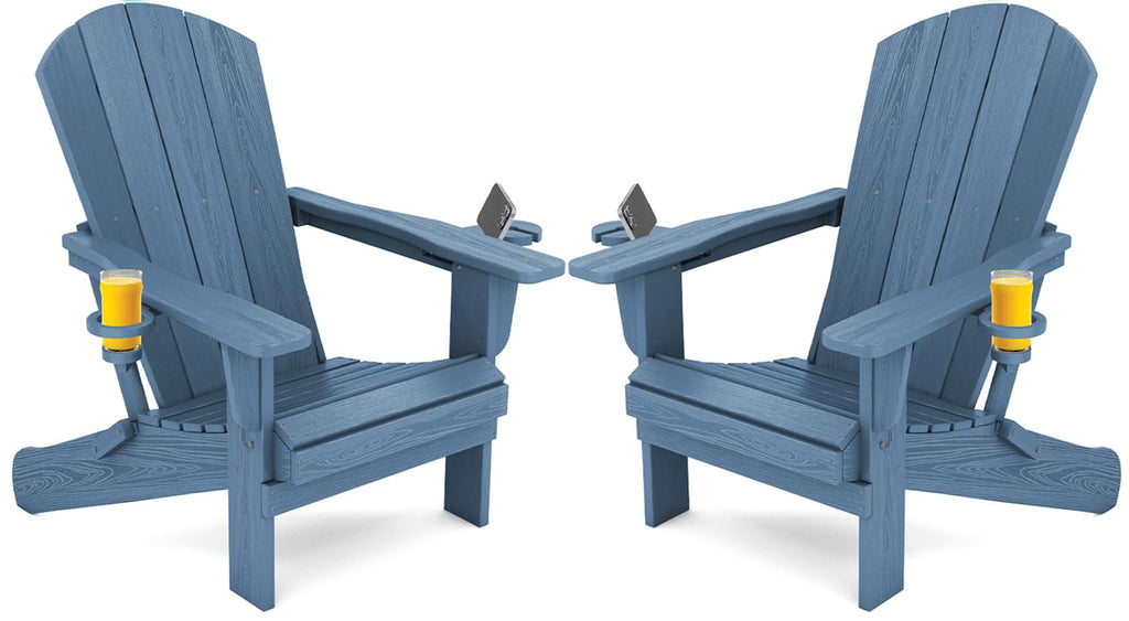 Blue Foldable Adirondack Chair Set of 2 with Cup Holders F591