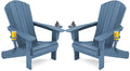 Blue Foldable Adirondack Chair Set of 2 with Cup Holders F591