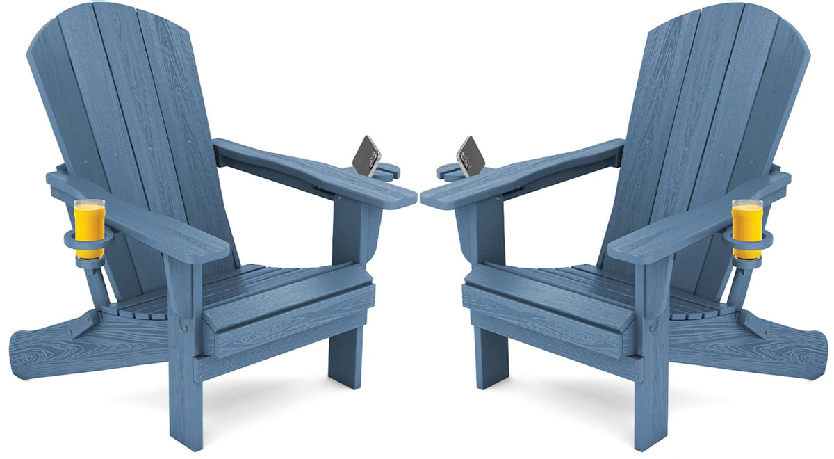 Blue Foldable Adirondack Chair Set of 2 with Cup Holders F591