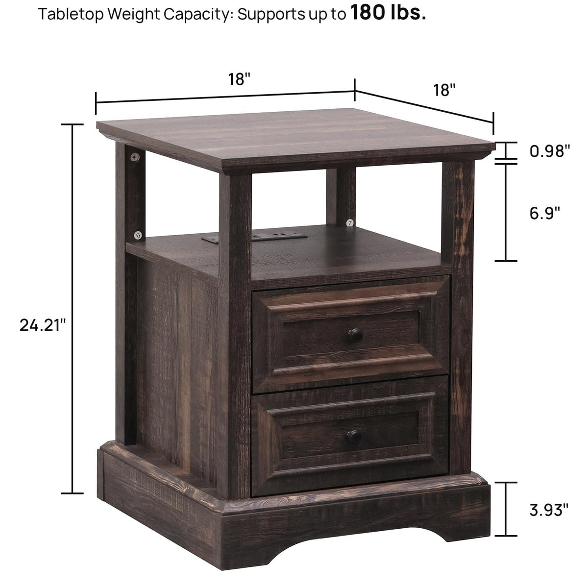 24" Tall Nightstand Set of 2 with Charging Station, 2 Drawers G27693