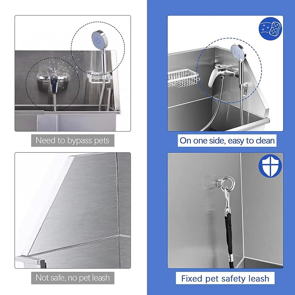 34" Stainless Steel Pet Dog Grooming Bath Tub with Walk-in Stairs L895