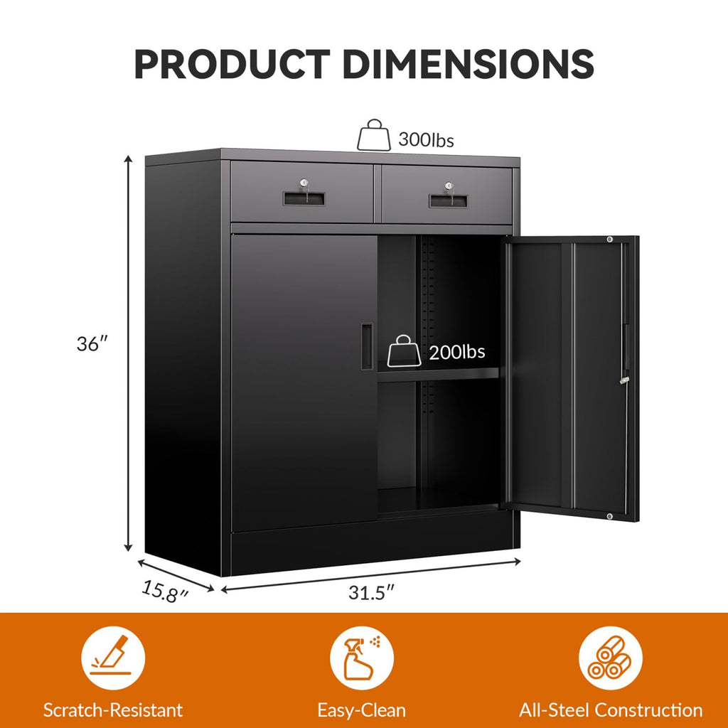 Black Metal Storage Cabinet with 2 Drawers H976143
