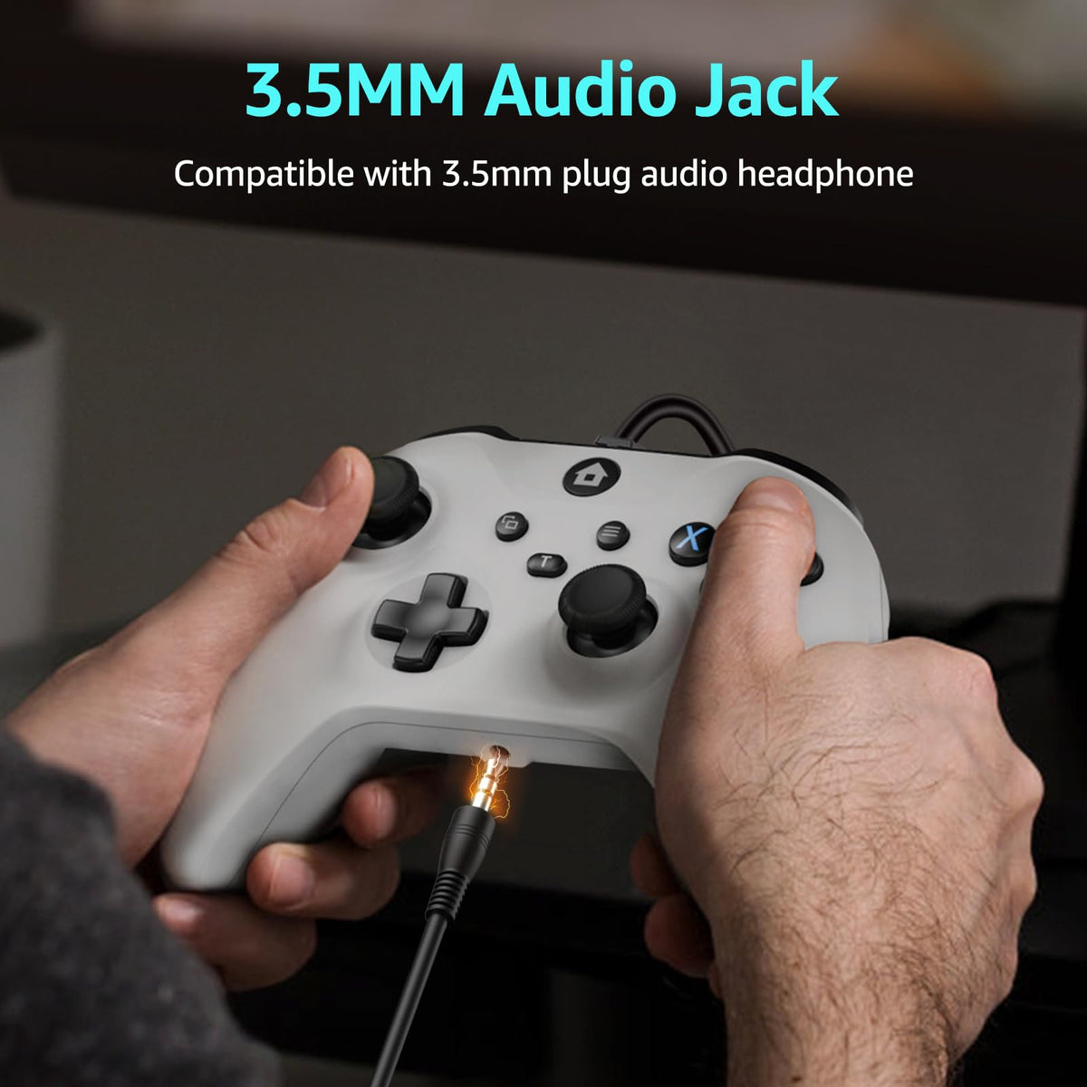 Wired Gamepad with Hall Effect Joysticks Turbo Dual Vibration 3.5mm Headphone Jack White 7.2ft H82099