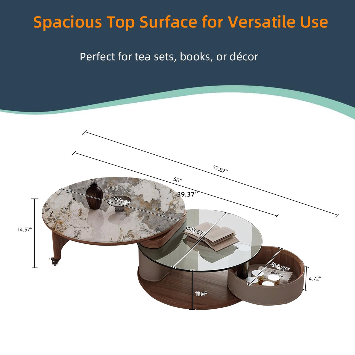Round Expandable Coffee Table with Hidden Storage D792
