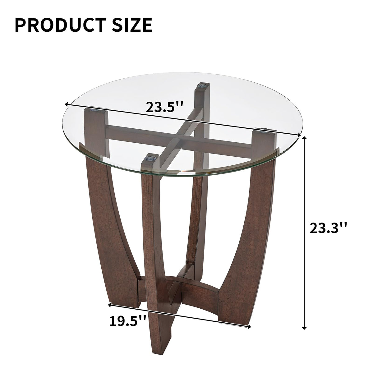 Round Glass End Table with Wood Base N4839