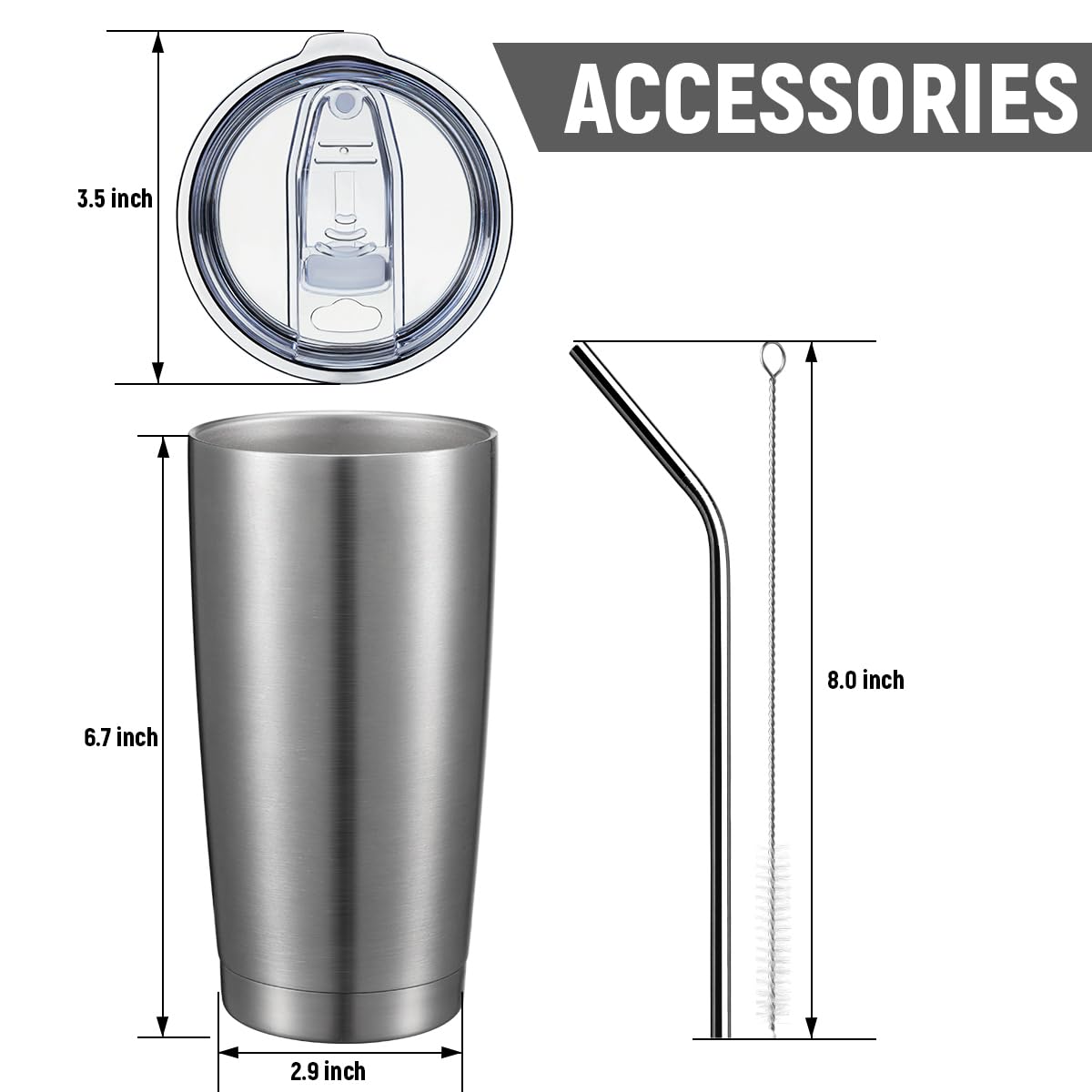 20oz Stainless Steel Insulated Tumbler with Lid and Straw 8 Pack M975432