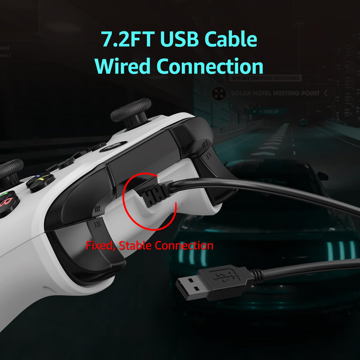 Wired Gamepad with Hall Effect Joysticks Turbo Dual Vibration 3.5mm Headphone Jack White 7.2ft H82099