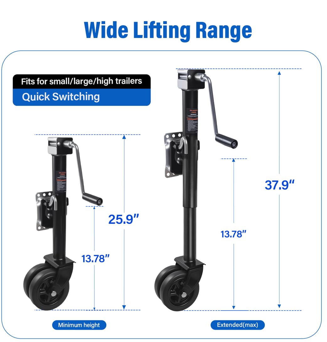 2000 lbs 12" Lift Swivel Trailer Jack with Dual Wheel J2828