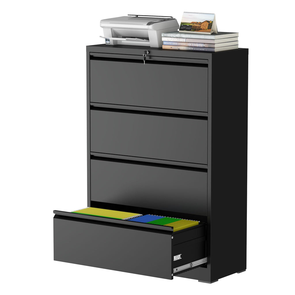 Black 4 Drawer Lateral File Cabinet with Lock F95266