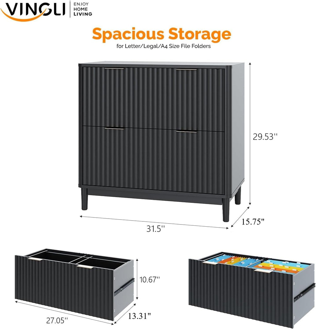 Black 2 Drawer Wood File Cabinet G683