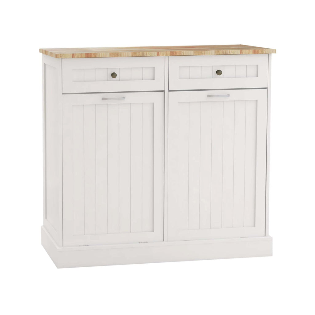 White Double Tilt Out Trash Can Cabinet with 10-Gallon Capacity J378