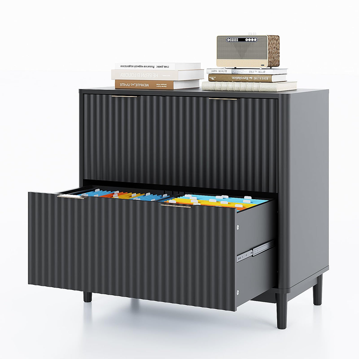 Black 2 Drawer Wood File Cabinet G683