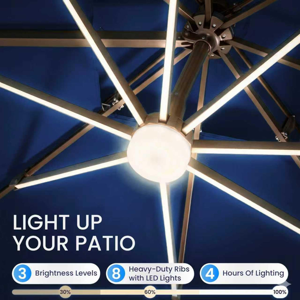10x10 FT Cantilever Patio Umbrella with Base & LED P79430