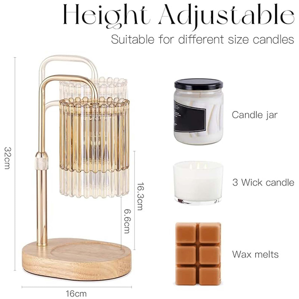 Candle Warmer Lamp with Timer, 2 Bulbs Height Adjustable Dimmable A907