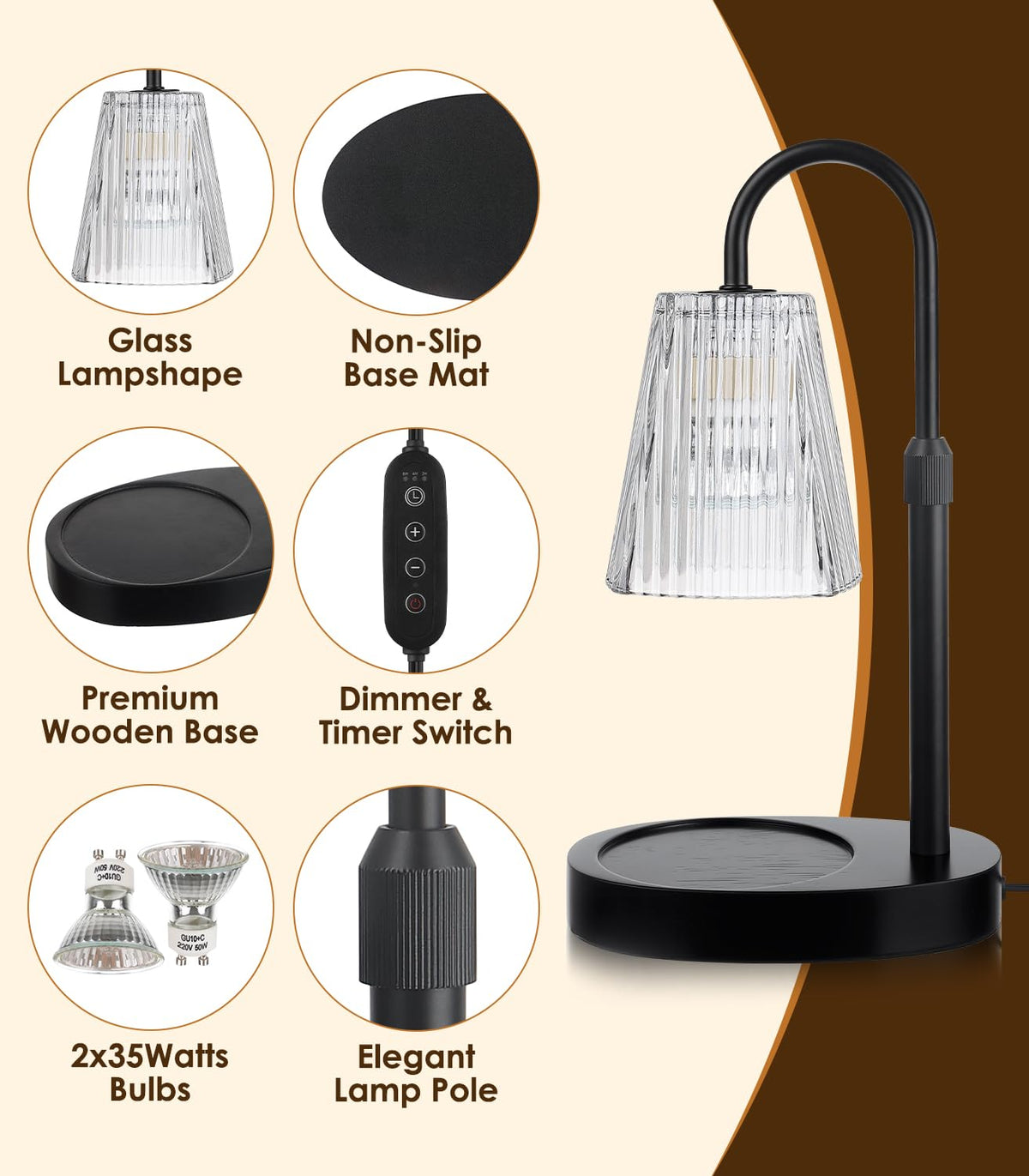 Electric Candle Warmer Lamp with Dimmer Adjustable Height Timer Glass R6022