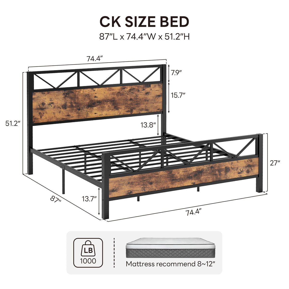 California King Platform Bed Frame with Tall Headboard V888721