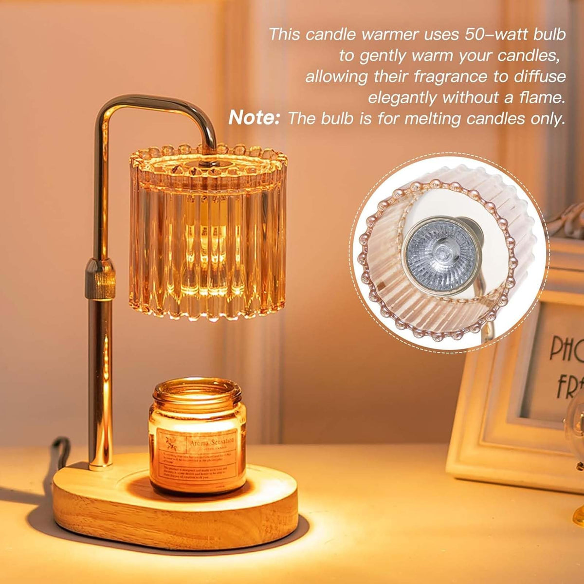 Candle Warmer Lamp with Timer, 2 Bulbs Height Adjustable Dimmable A907