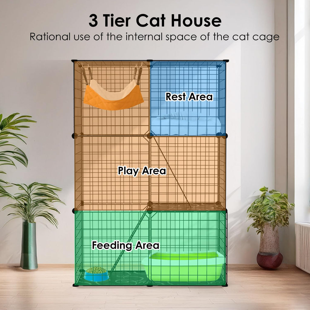 3-Tier Cat Cage & Enclosure with 3 Doors & 2 Ramps G678