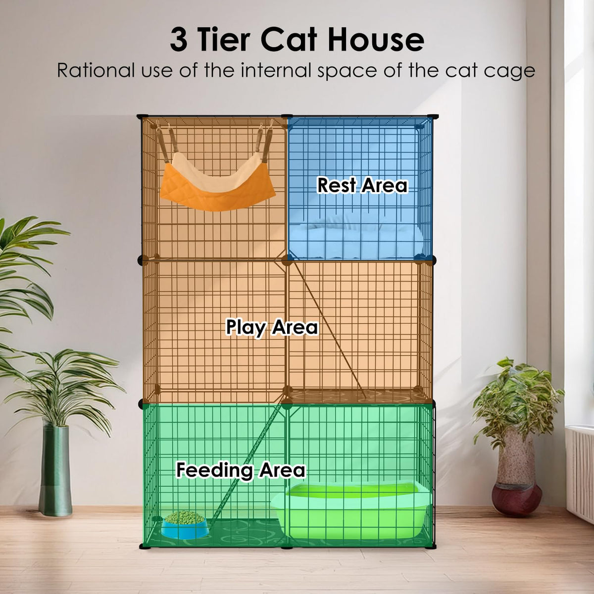 3-Tier Cat Cage & Enclosure with 3 Doors & 2 Ramps G678