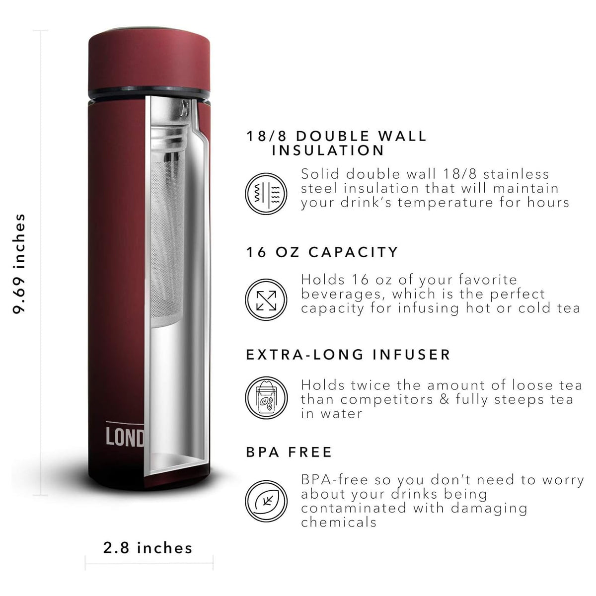 Travel Mug and Tumbler Hot and Cold Double Wall Stainless Steel Thermos, Sacred Red, Pack of 2 L104586