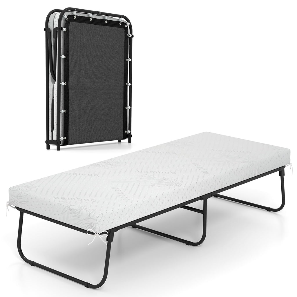 Folding Bed with Mattress Cot Size 75” x 31” Memory Foam Metal Frame V401