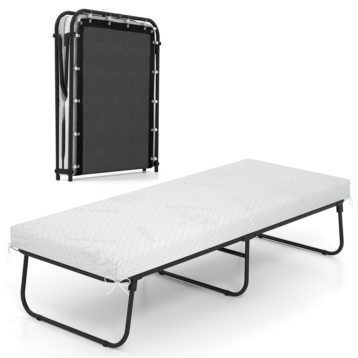 Folding Bed with Mattress Cot Size 75” x 31” Memory Foam Metal Frame V401