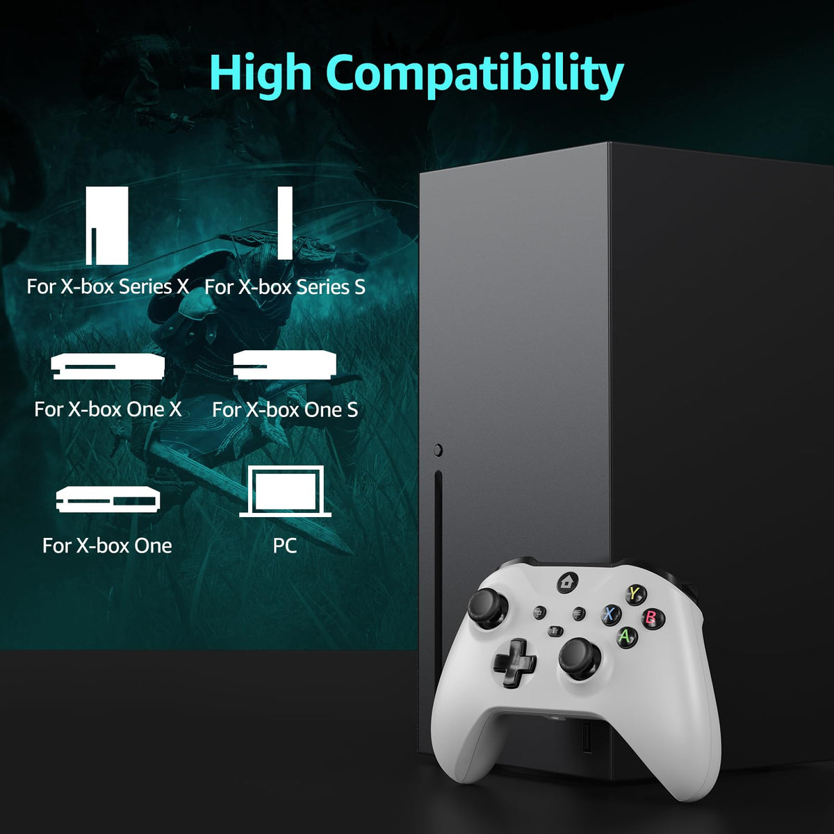 Wired Gamepad with Hall Effect Joysticks Turbo Dual Vibration 3.5mm Headphone Jack White 7.2ft H82099