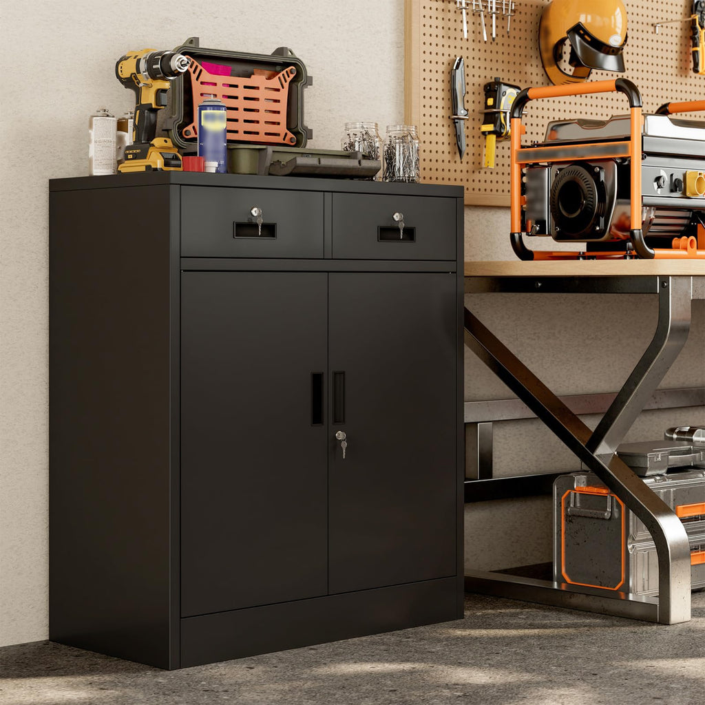 Black Metal Storage Cabinet with 2 Drawers H976143