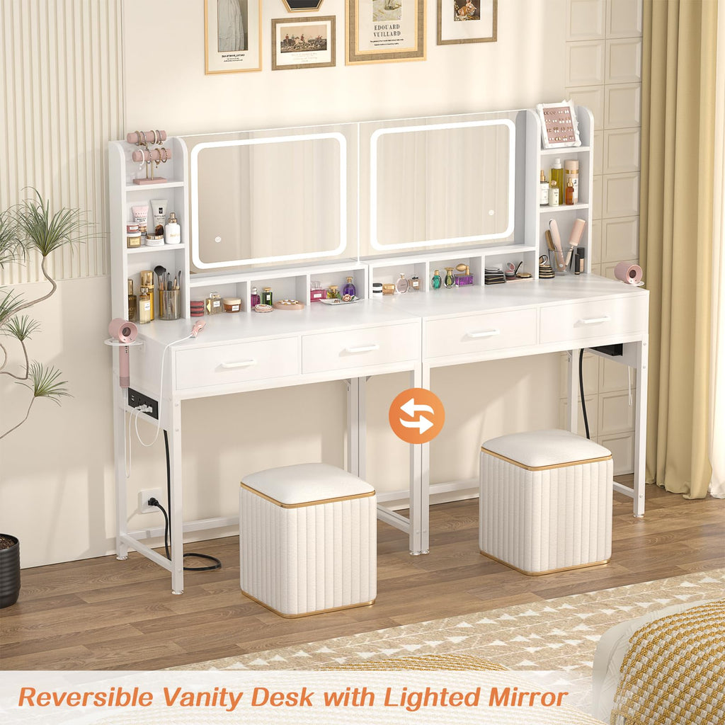 White Vanity Desk with Mirror and Drawers N78345
