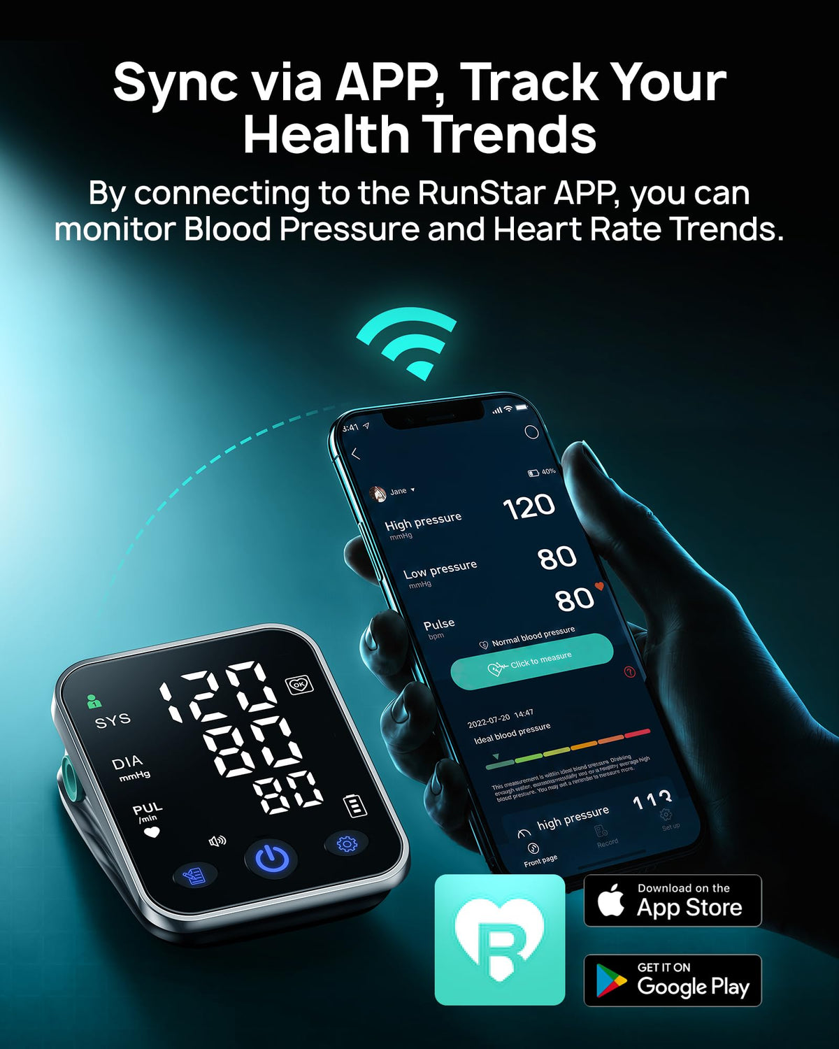 Smart Blood Pressure Monitor Upper Arm BP Cuff 5.0'' LED Display Y360575
