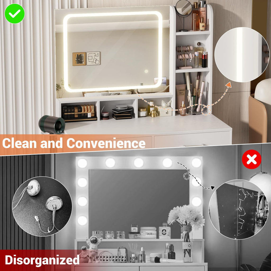 White Vanity Desk with Mirror and Drawers N78345