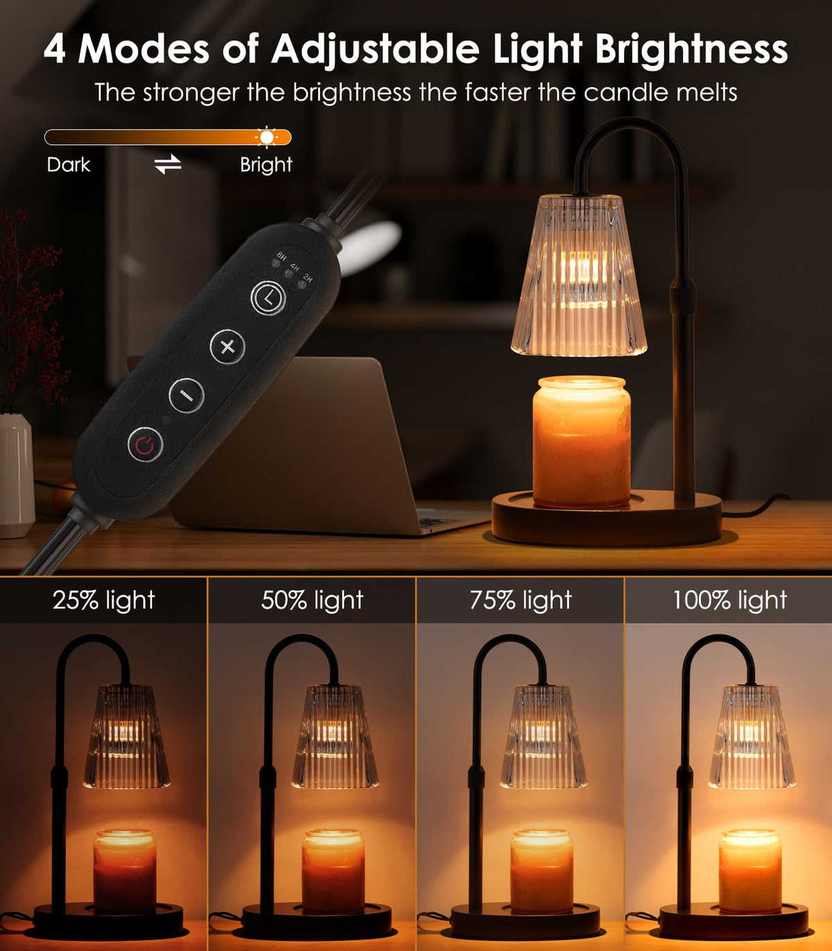 Electric Candle Warmer Lamp with Dimmer Adjustable Height Timer Glass R6022
