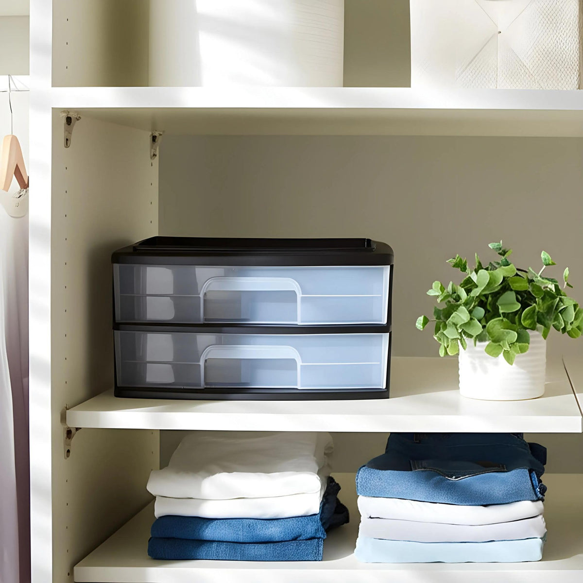 2-Tier Black Storage Drawer Tower, 2 Pack O956