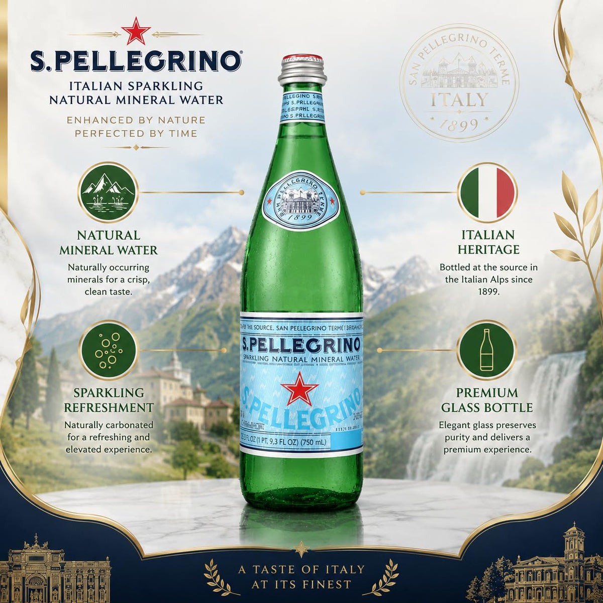 Sparkling Natural Mineral Water 750 mL Glass Bottles 5 Pack O18163