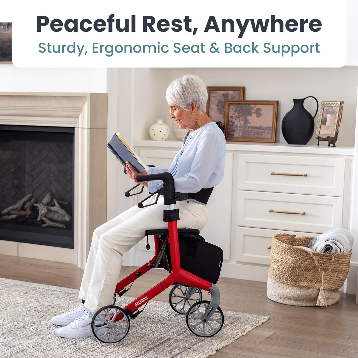 Red Foldable Rollator Walker with Seat H705