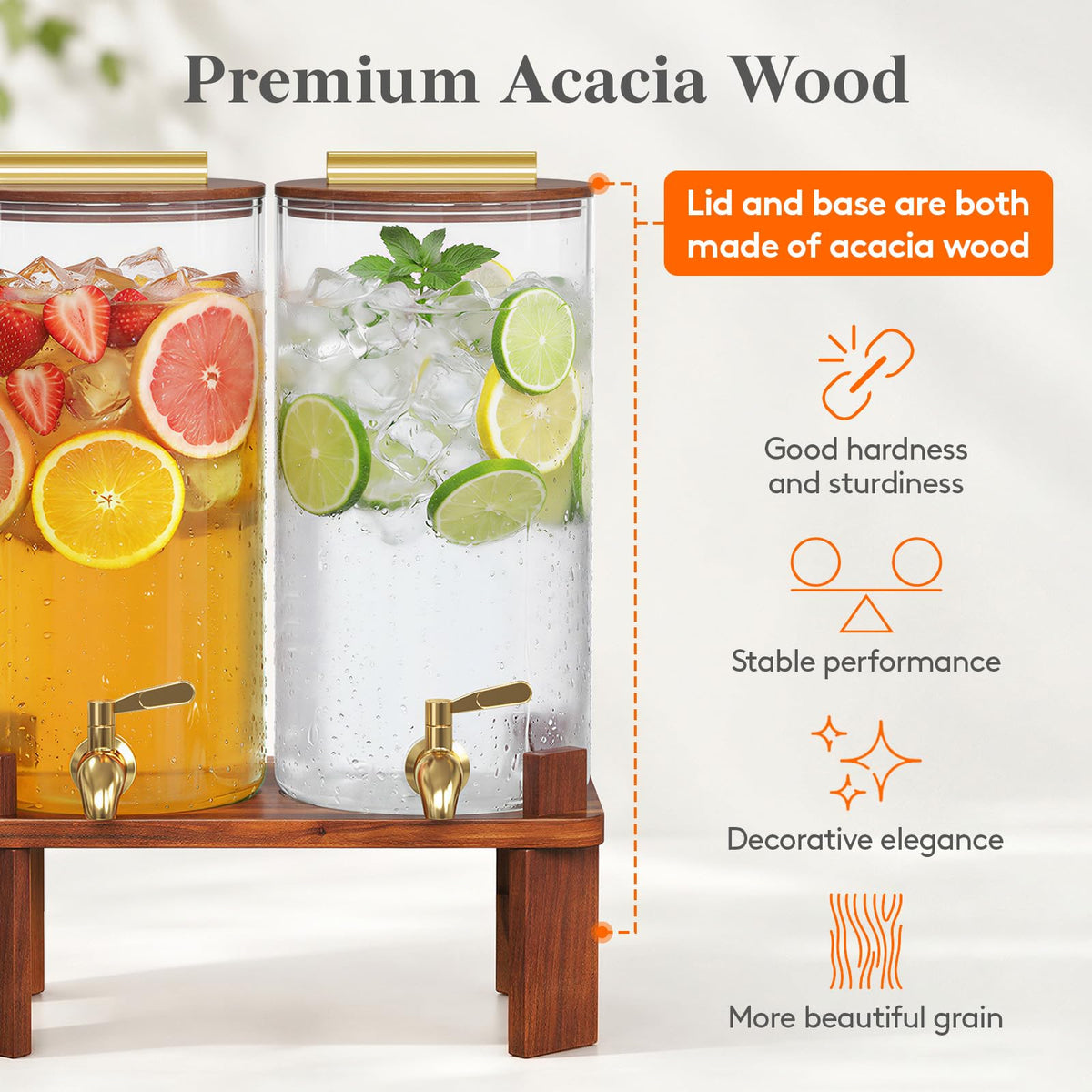 1.5 Gallon Glass Drink Dispenser with Wood Stand N78772