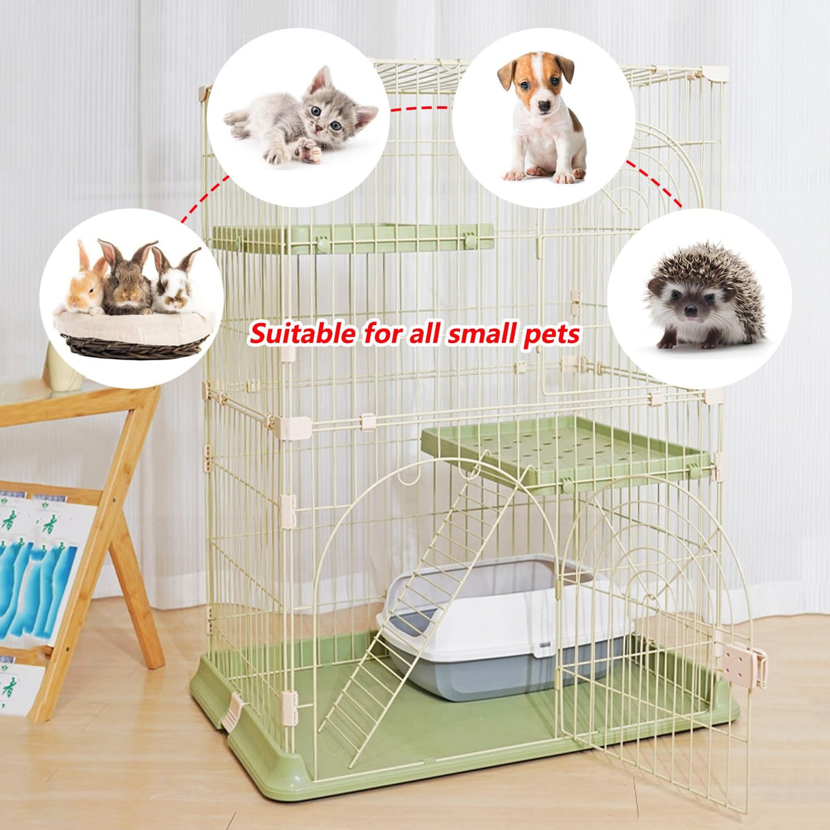 3/4-Tier Cat Cage Playpen with 3 Platforms, 3 Doors & 2 Ramps Y3057