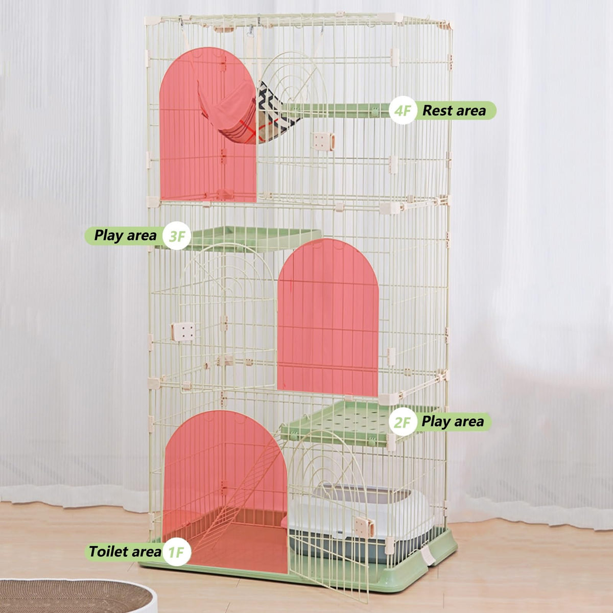 3/4-Tier Cat Cage Playpen with 3 Platforms, 3 Doors & 2 Ramps Y3057