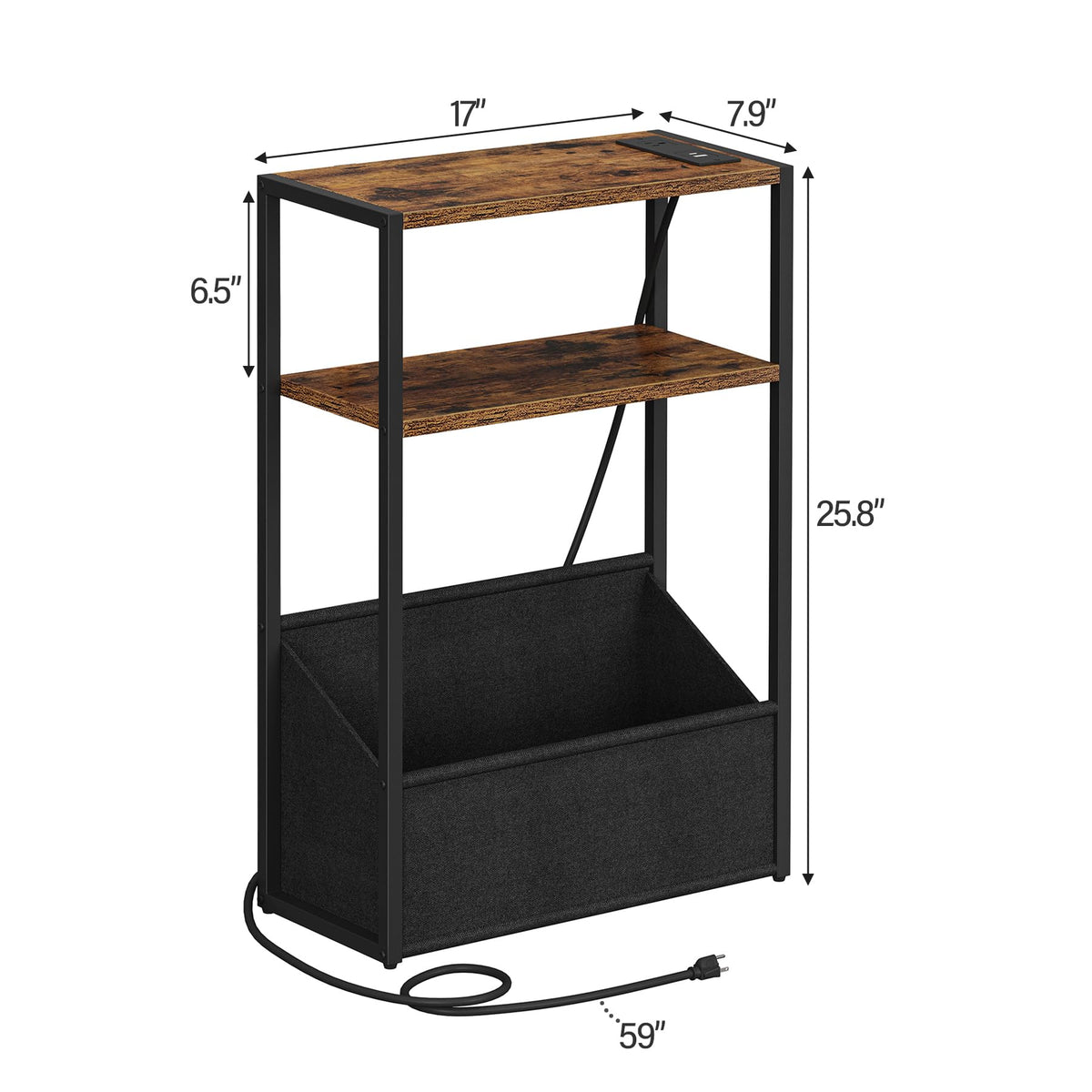 Narrow Side Table with Charging Station B282