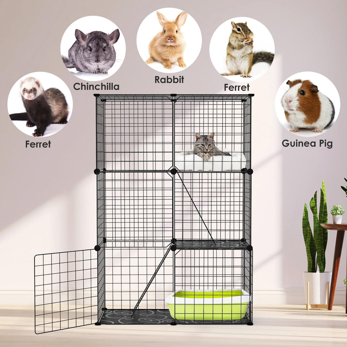 3-Tier Cat Cage & Enclosure with 3 Doors & 2 Ramps G678