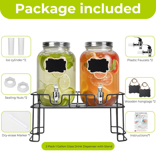 2 Pack 1 Gallon Glass Drink Dispensers with Ice Core U961149