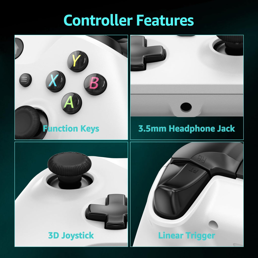 Wired Gamepad with Hall Effect Joysticks Turbo Dual Vibration 3.5mm Headphone Jack White 7.2ft H82099