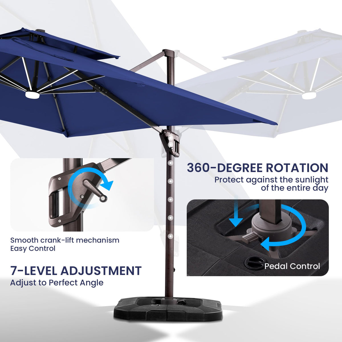 10x10 FT Cantilever Patio Umbrella with Base & LED P79430